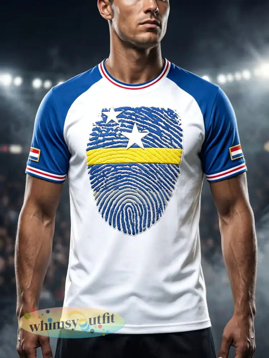 Herenvoetbal Curaçao print patchwork casual T-shirt - Wit / S