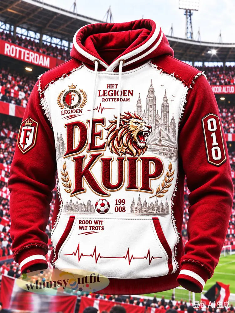 Herenvoetbal Feyenoord leeuwen patchwork print casual sweatshirt met capuchon - Veelkleurig / S