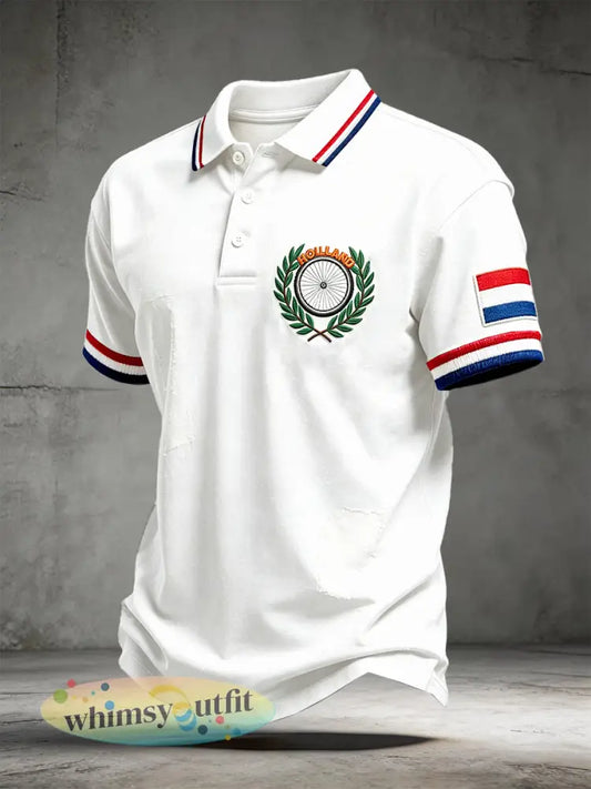 Herenwit Nederlands fietsprint casual minimalistisch poloshirt met korte mouwen - Wit / S