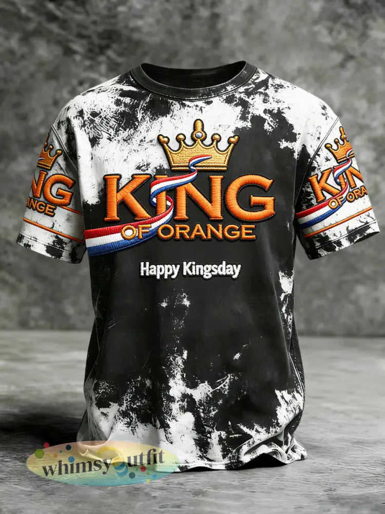 Herenzwart-wit Nederlandse koningsdag vintage print casual T-shirt - zwart en wit / S