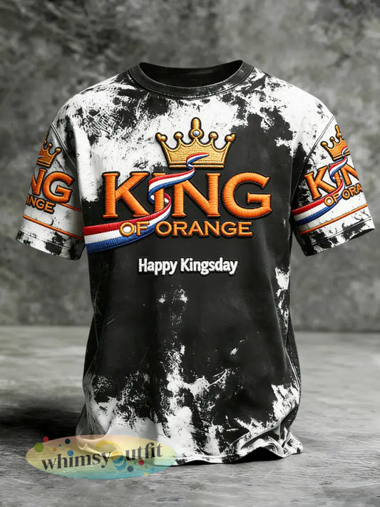 Herenzwart-wit Nederlandse koningsdag vintage print casual T-shirt - zwart en wit / S