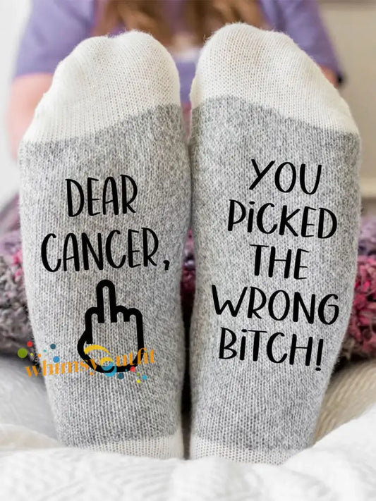 Hey cancer you picked the wrong bitch unisex socks Light Gray / ONE