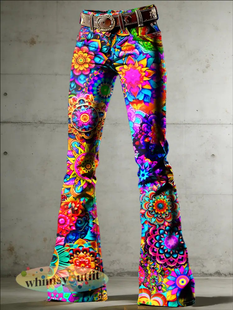 Hippie kunstprint uitlopende broek voor dames - Veelkleurig / S