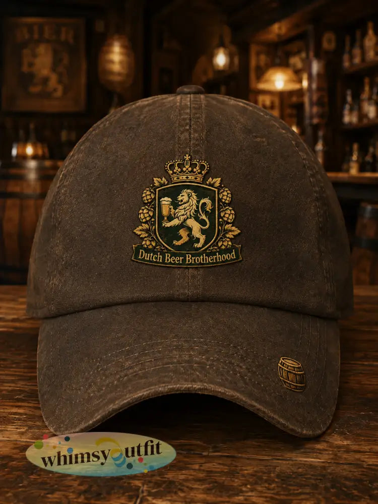 Hoed met retroprint van een leeuw en bier - A / ÉÉN