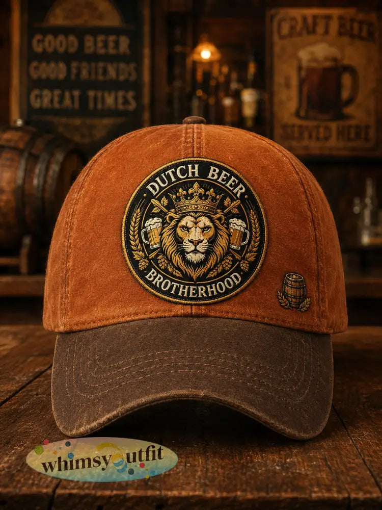Hoed met retroprint van een leeuw en bier - A / ÉÉN