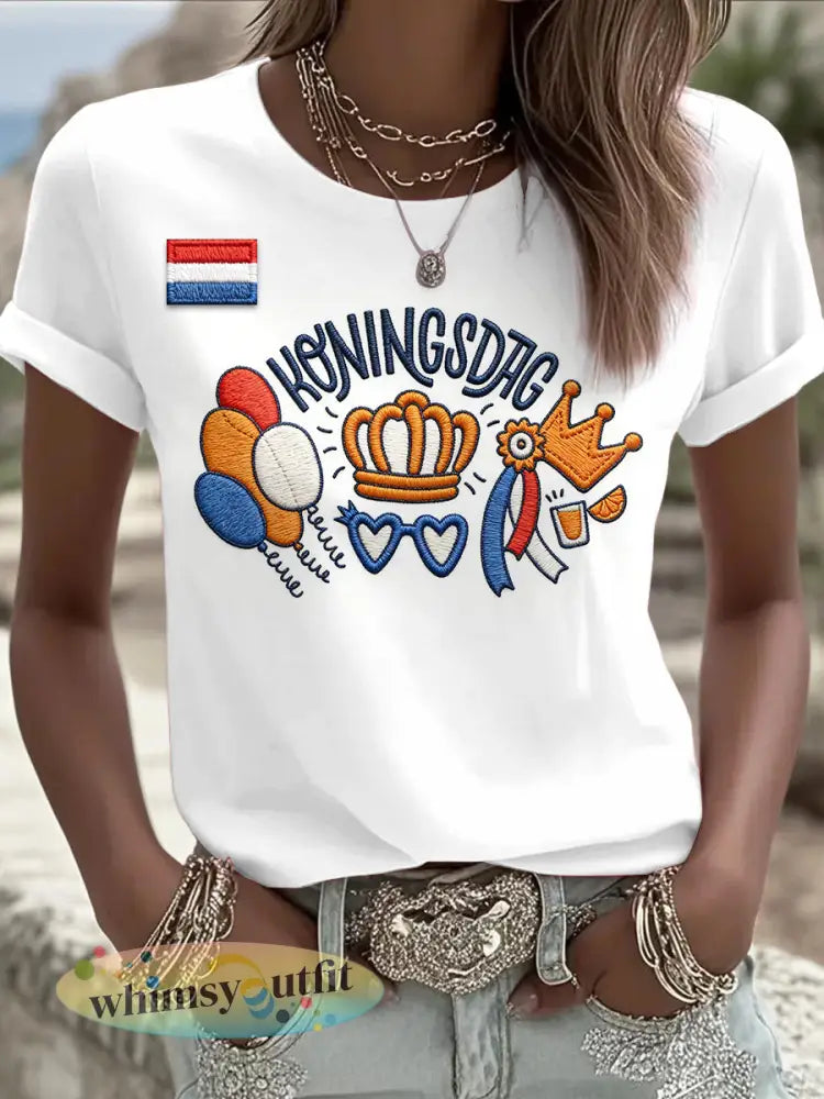 Holland Fijne Koningsdag print casual wit T-shirt voor dames - Wit / S