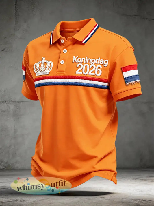 Holland Koningsdag 2026 Bedrukt oranje casual poloshirt - Sinaasappel / S