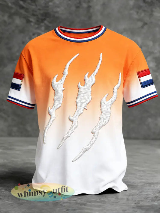 Holland Koningsdag gradiëntprint casual T-shirt voor heren - Oranje wit / S