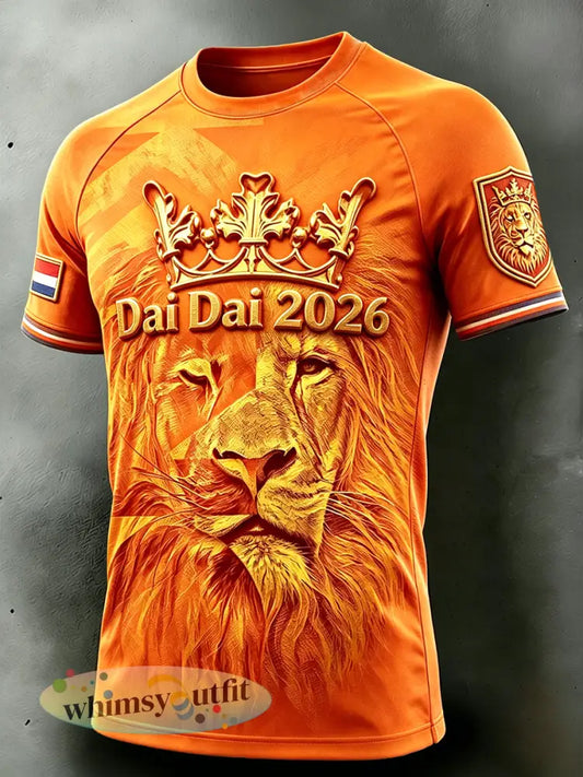 Holland leeuwen heren voetbal 2026 3D-geprint casual drop-shoulder T-shirt - Sinaasappel / S