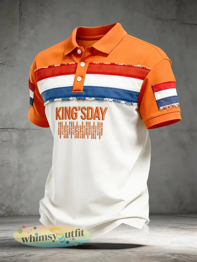 Hollandse vlag patchwork koningsdag print casual poloshirt met korte mouwen - Oranje wit / S