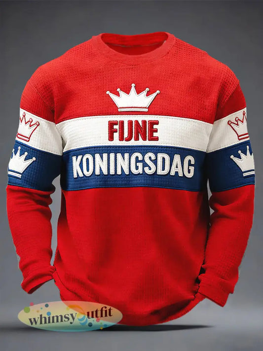Hollandse Vlag Patchwork Koningsdag print casual T-shirt met lange mouwen - Rood / S