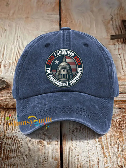 I Survived 2025 The Government Shutdown Neutral Hats Navy Blue / ONE