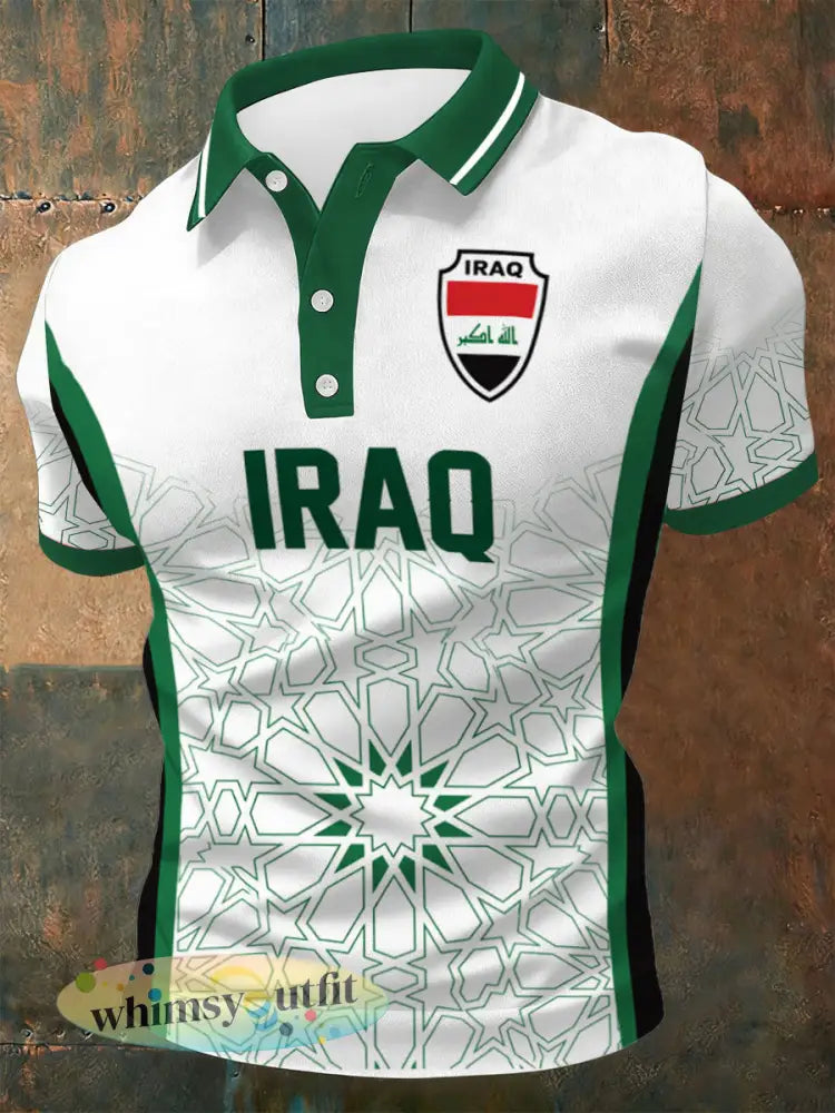 Iraakse voetbalprint heren casual top - Wit / S