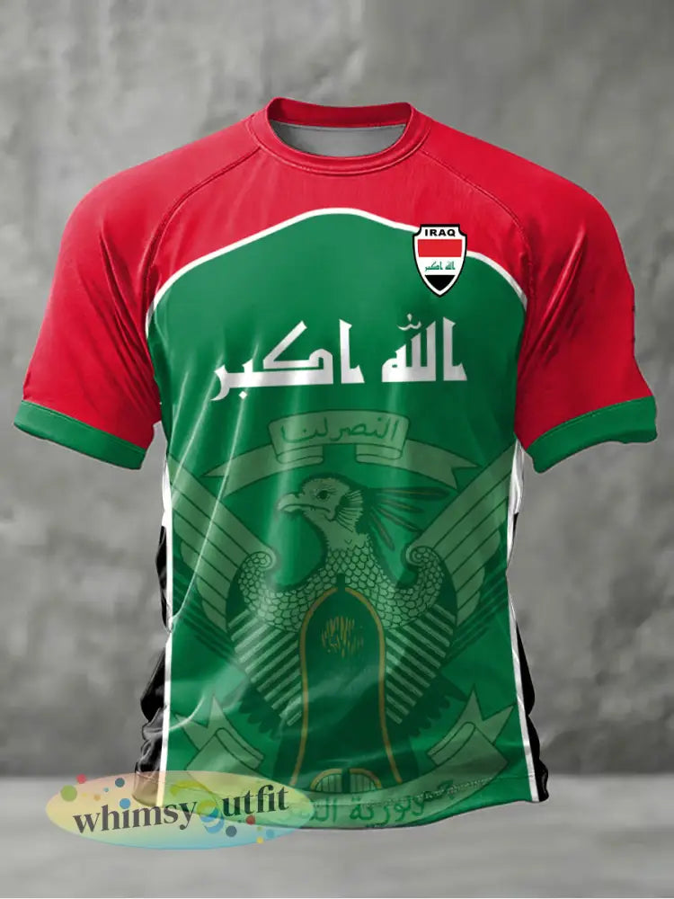 Irak voetbalprint casual t-shirt voor heren - Groen / S