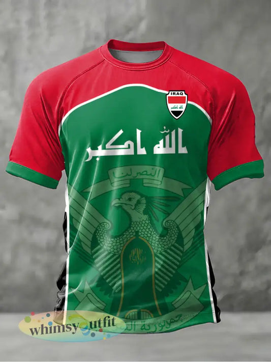 Irak voetbalprint casual t-shirt voor heren - Groen / S