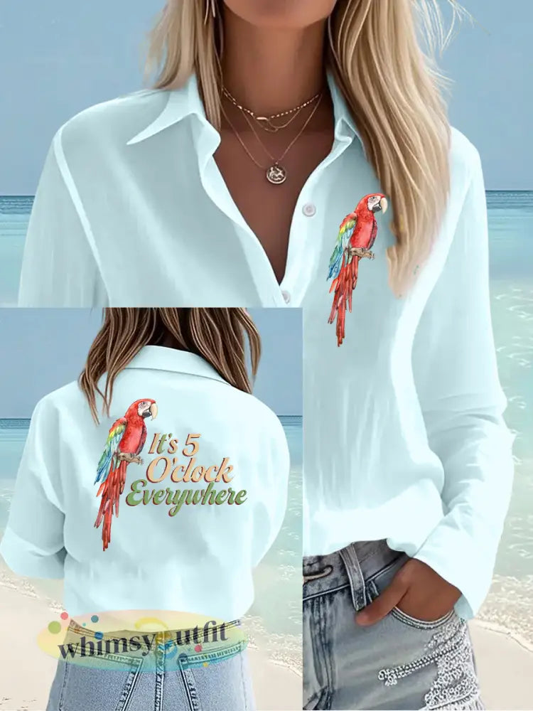 Jimmy Buffet-stijl voor dames Het is 5 uur klok overal shirts - Hemelsblauw / S
