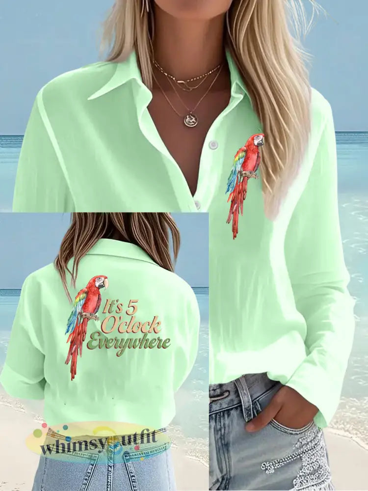 Jimmy Buffet-stijl voor dames Het is 5 uur klok overal shirts - Lichtgroen / S