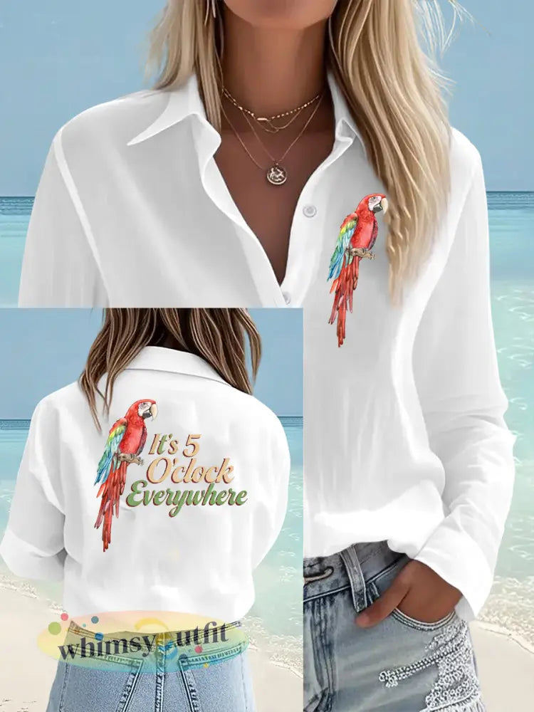 Jimmy Buffet-stijl voor dames Het is 5 uur klok overal shirts - Wit / S