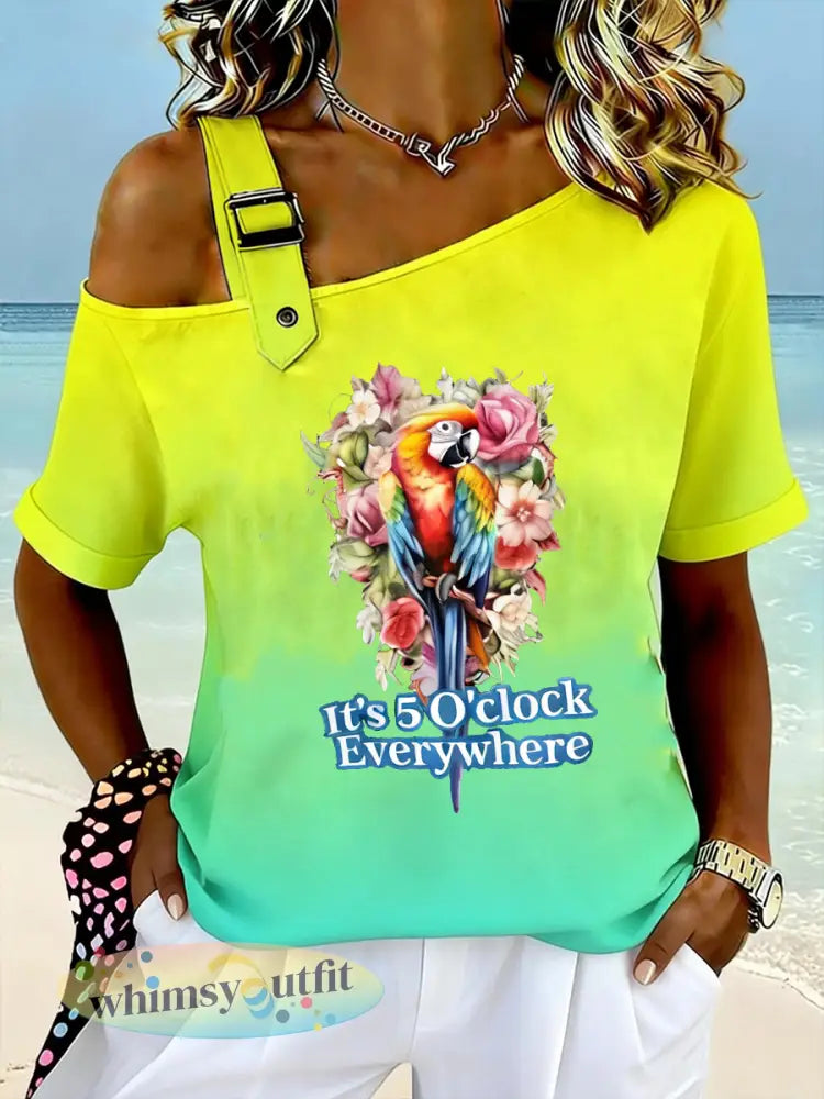 Jimmy Buffet-stijl voor dames Het is 5 uur overal tops - gemengde kleur / S