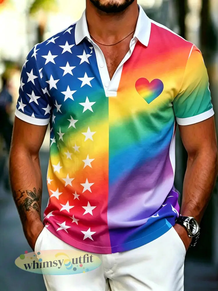 Katoenen poloshirt met regenboogprint voor heren - als foto / S