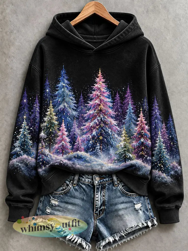 Kerstboom capuchon voor dames - Zwart / S