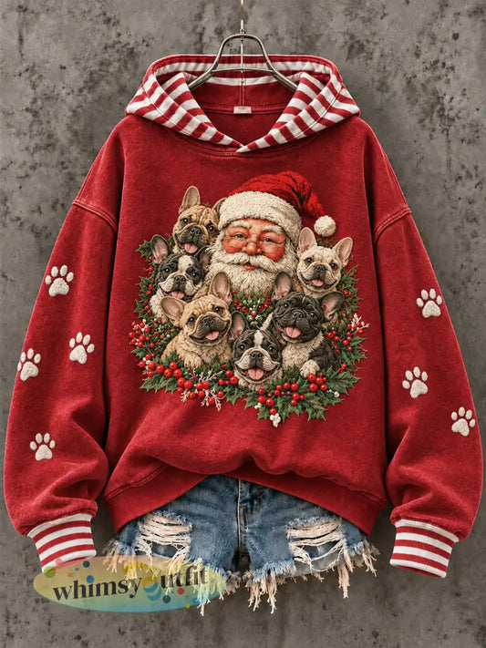 Kerstman en Franse Bulldog kerstprint sweatshirt voor dames - Rood / S