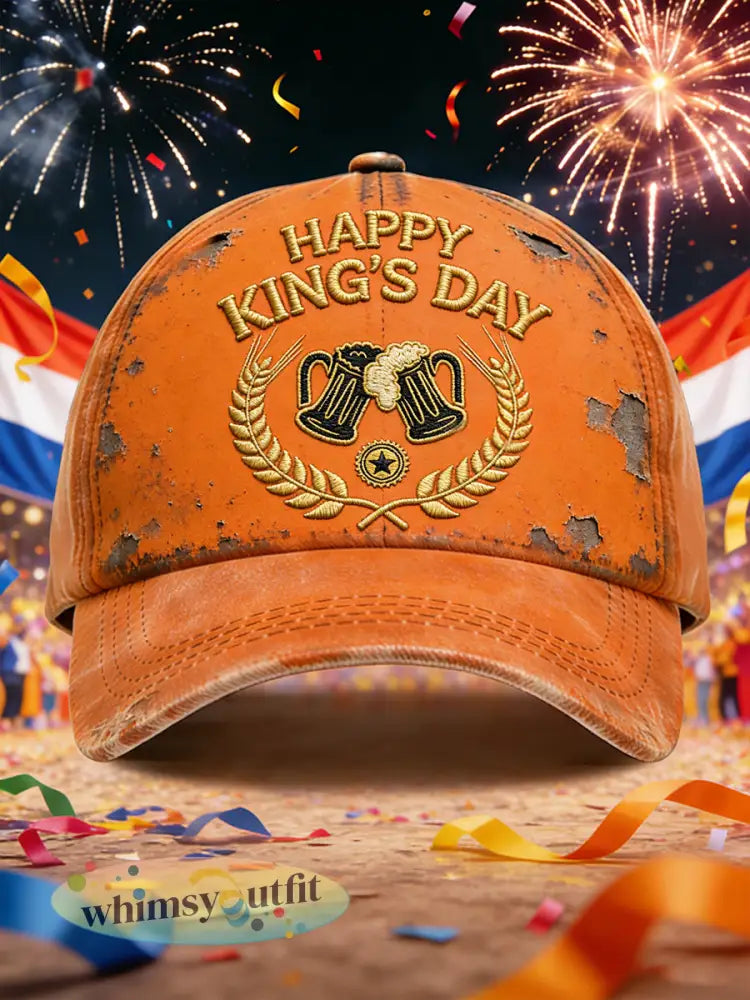 King’s Day geborduurde vintage print casual hoed - Sinaasappel / 58CM