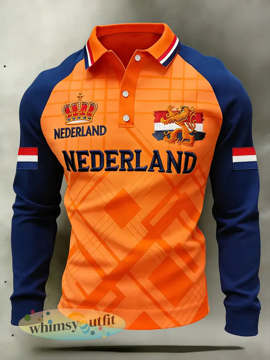 King’s Day print casual poloshirt met lange mouwen voor heren - A / S