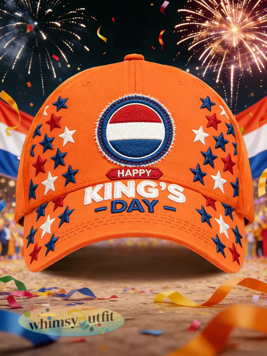 King’s Day Star Print Casual hoed - Sinaasappel / 58CM