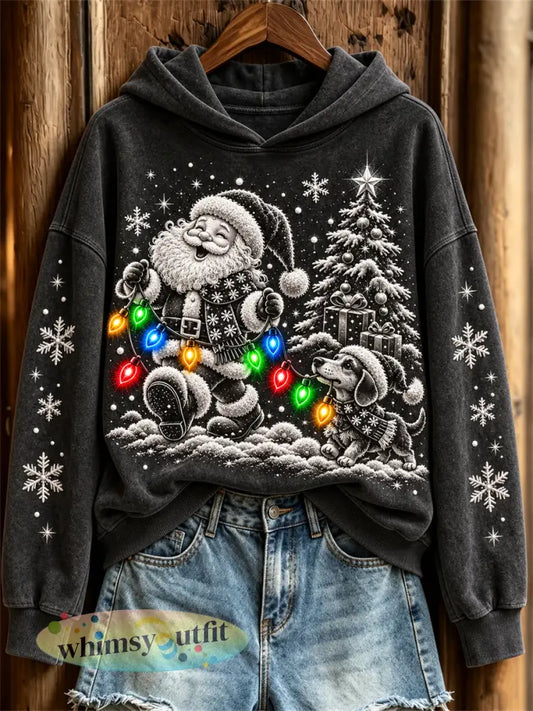 Kleurrijke kerstverlichting print capuchon voor dames - Zwart / S