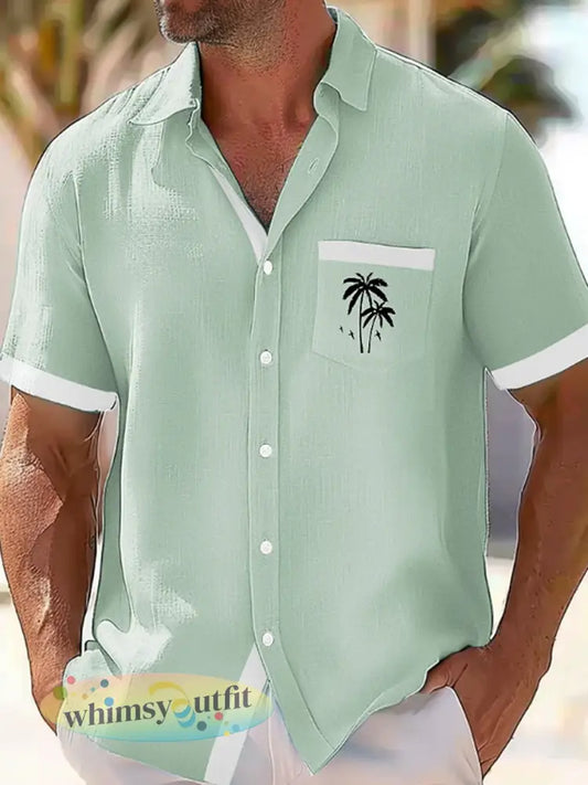 Kokosboom voor heren Tropische Planten Print Casual Vakantie Shirt - Groen / S