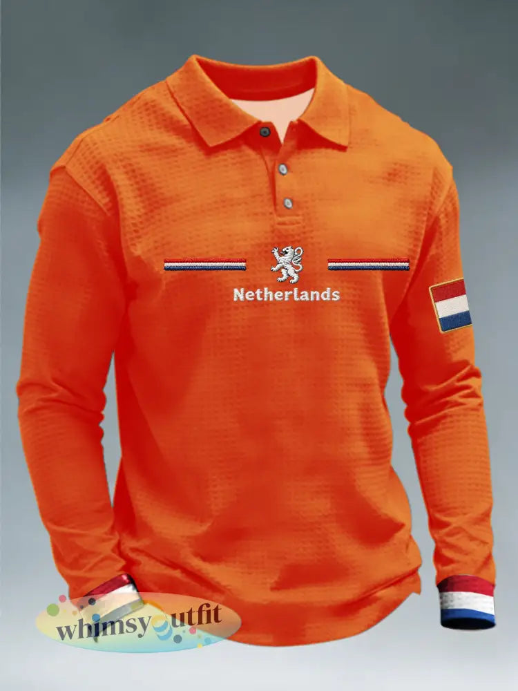 Koningsdag heren overhemd met lange mouwen - Oranje / S