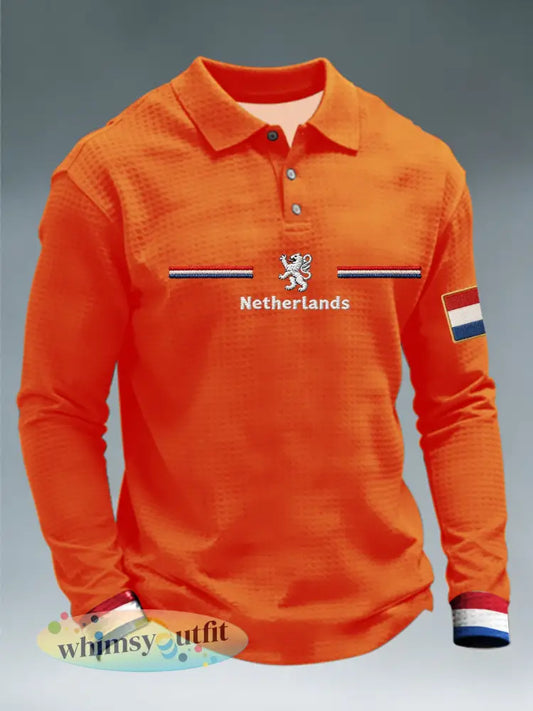 Koningsdag heren overhemd met lange mouwen - Oranje / S