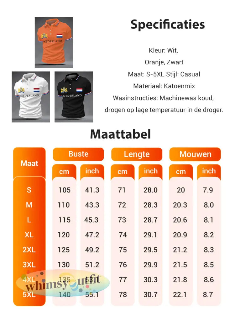 Koningsdag informele top met Nederlandse print voor heren