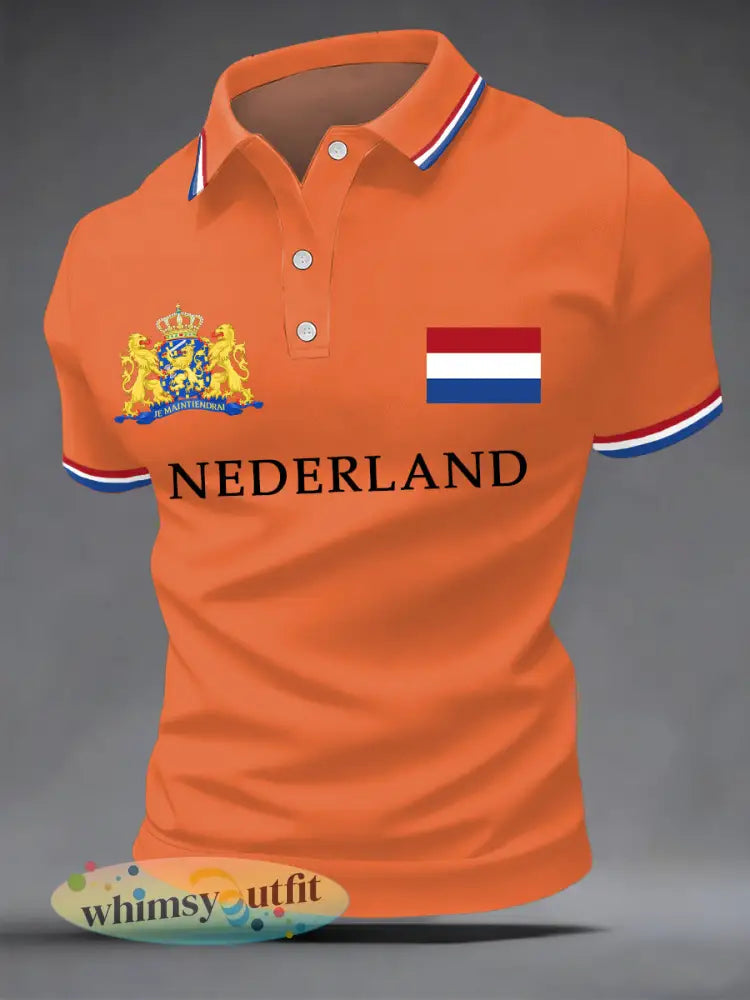 Koningsdag informele top met Nederlandse print voor heren - Oranje / S