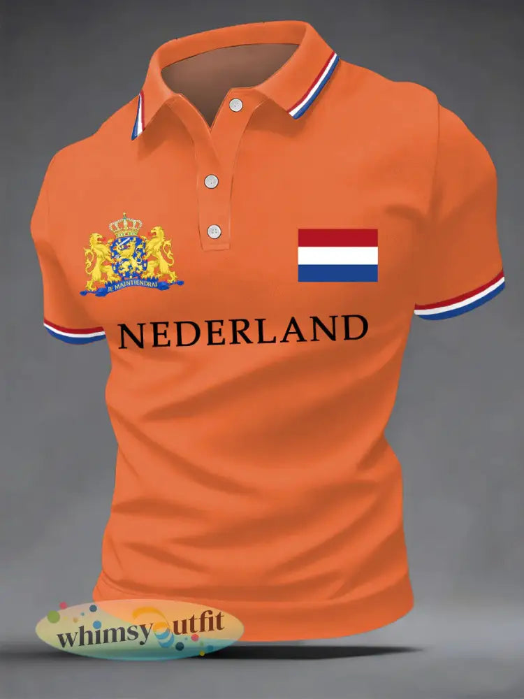 Koningsdag informele top met Nederlandse print voor heren - Oranje / S