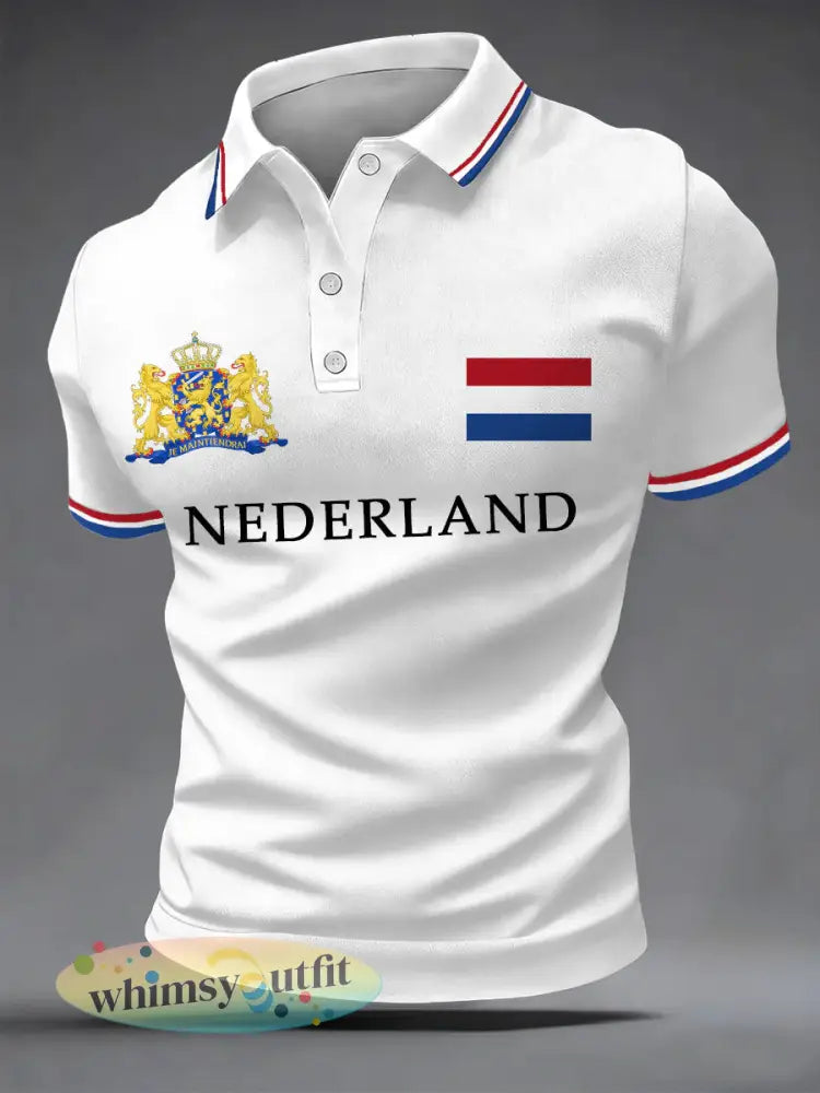 Koningsdag informele top met Nederlandse print voor heren - Wit / S