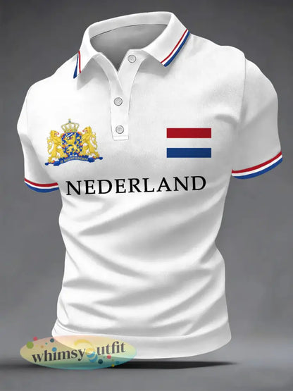 Koningsdag informele top met Nederlandse print voor heren - Wit / S