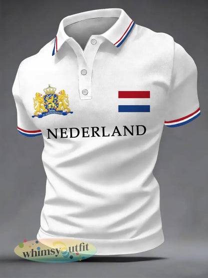 Koningsdag informele top met Nederlandse print voor heren - Wit / S