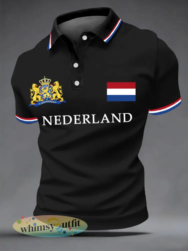 Koningsdag informele top met Nederlandse print voor heren - Zwart / S