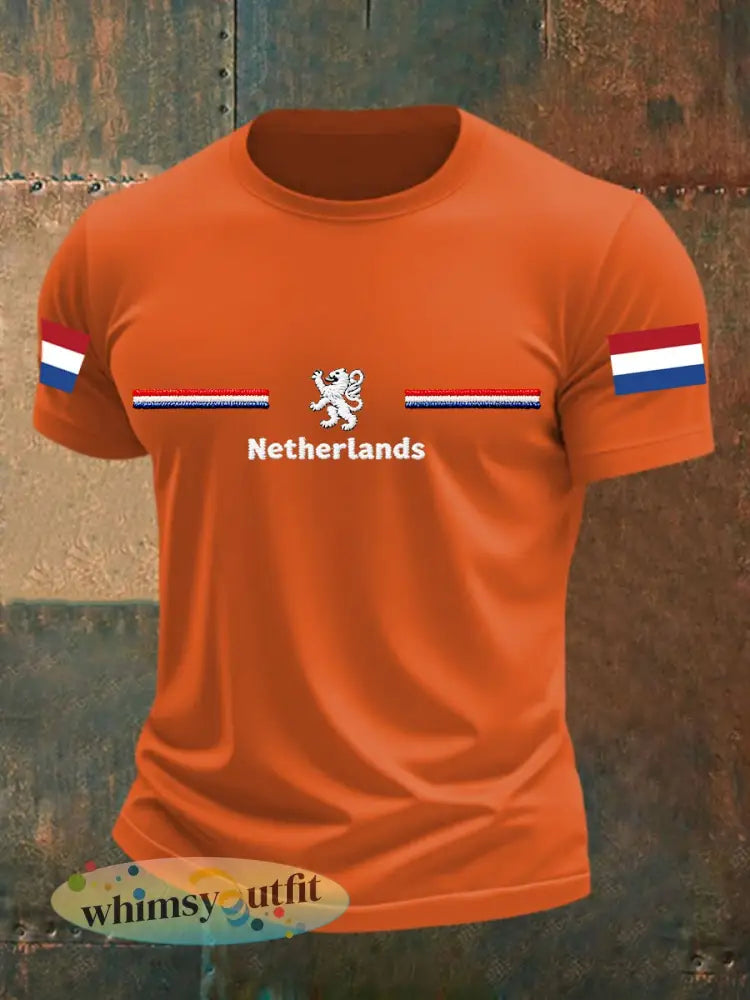 Koningsdag katoenen T-shirt met korte mouwen voor heren - Oranje / S