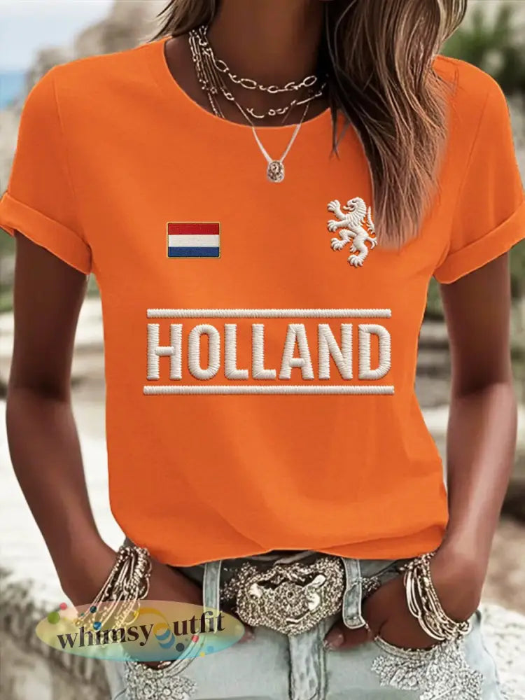 Koningsdag T-shirt met korte mouwen voor dames - Sinaasappel / S