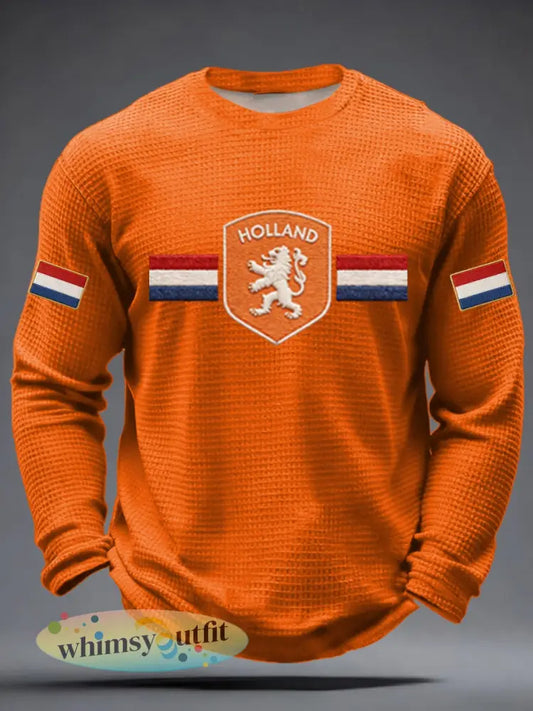 Koningsdag wafel lange mouw heren - Sinaasappel / S