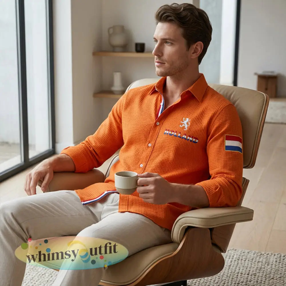 Koningsdag wafelshirt voor heren