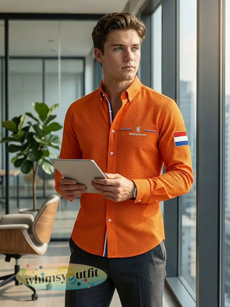 Koningsdag wafelshirt voor heren