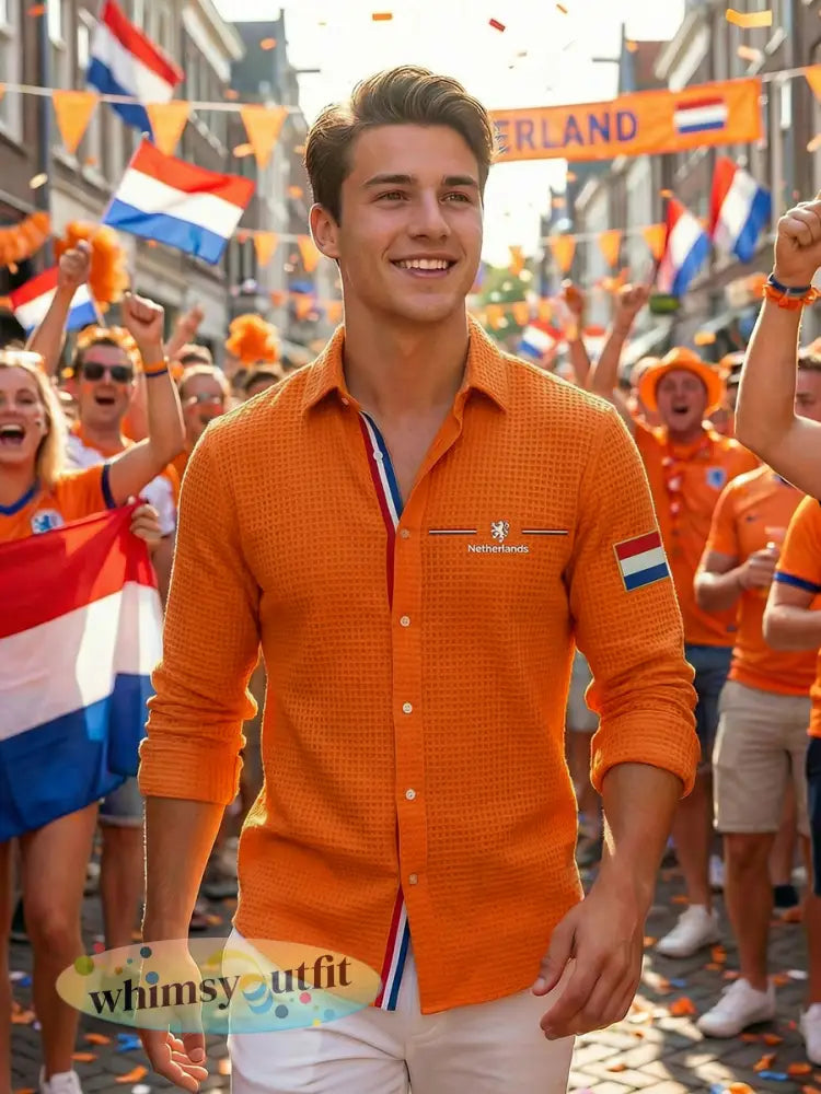 Koningsdag wafelshirt voor heren