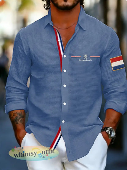 Koningsdag wafelshirt voor heren - Blauw / S