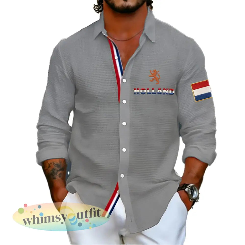 Koningsdag wafelshirt voor heren - Grijs / S