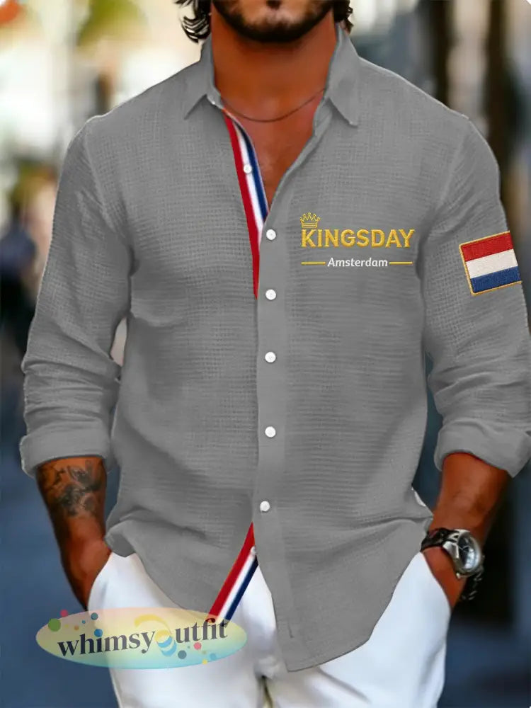 Koningsdag wafelshirt voor heren - Grijs / S