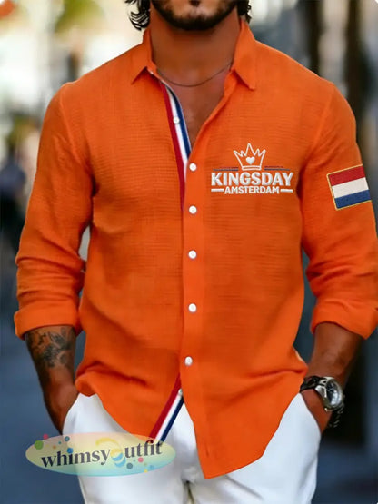 Koningsdag wafelshirt voor heren - Oranje / S
